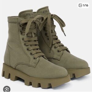 Prada Women's Khaki Canvas Combat Boots